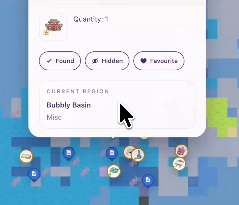 PokopiaMap showing a Bubbly Basin item on the map